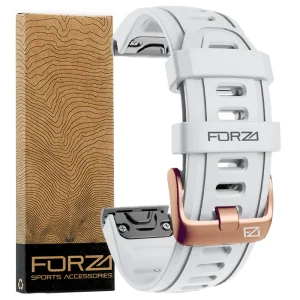 FORZA - ELITE | 20mm EasyFit Watch Strap for Garmin (White - Rose Gold Buckle)